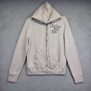 Abercrombie Fitch Hoodie‎ Mens L Beige Distressed Ripped Thrashed Grunge Y2K